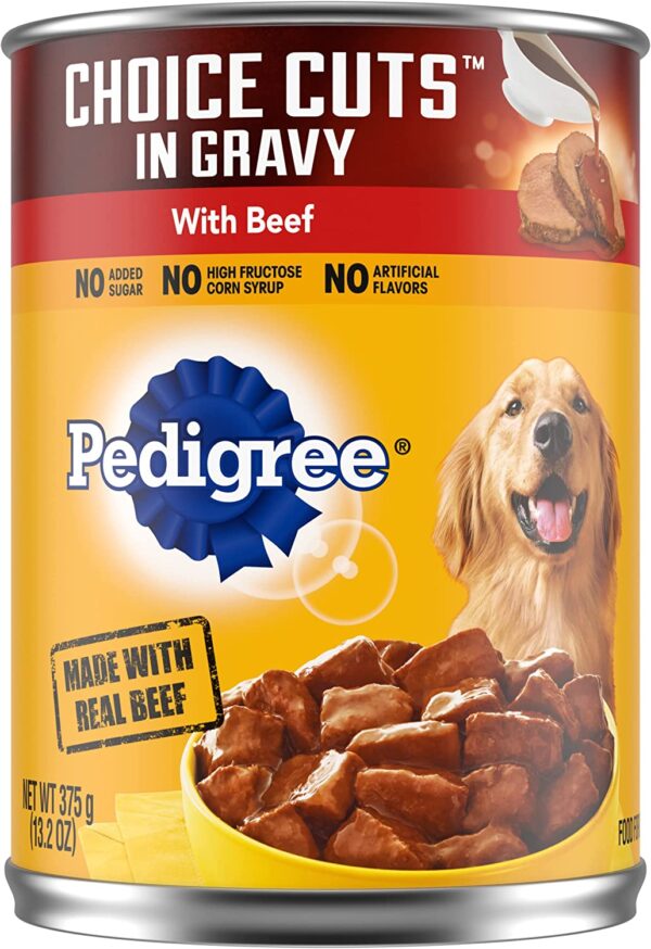 PEDIGREE CHOICE CUTS IN GRAVY Adult Canned Soft Wet Dog Food with Beef, 13.2 oz. Cans 12 Pack