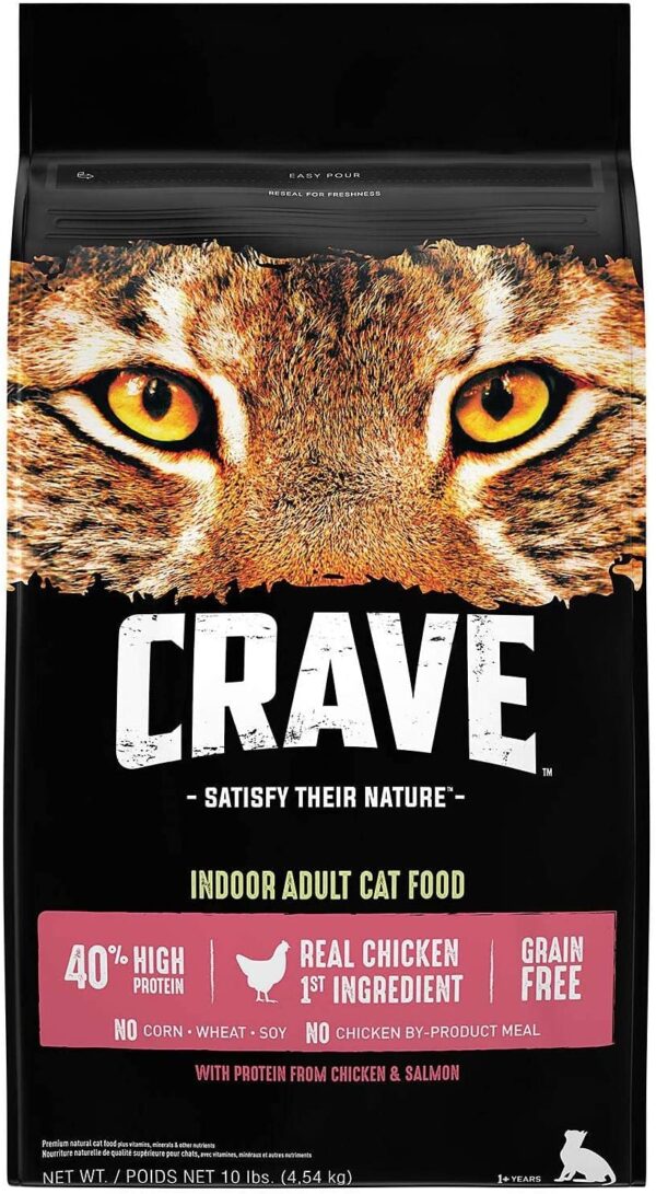 CRAVE Grain Free Indoor Adult High Protein Natural Dry Cat Food with Protein from Chicken & Salmon, 10 lb. Bag