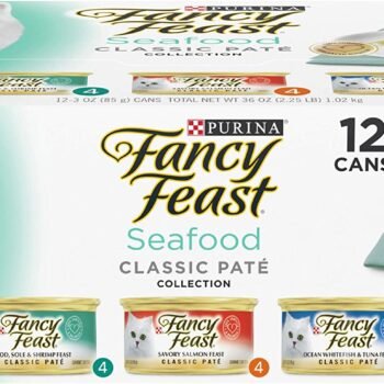 Purina Fancy Feast Grain Free Pate Wet Cat Food Variety Pack, Seafood Classic Pate Collection – (2 Packs of 12) 3 oz. Cans